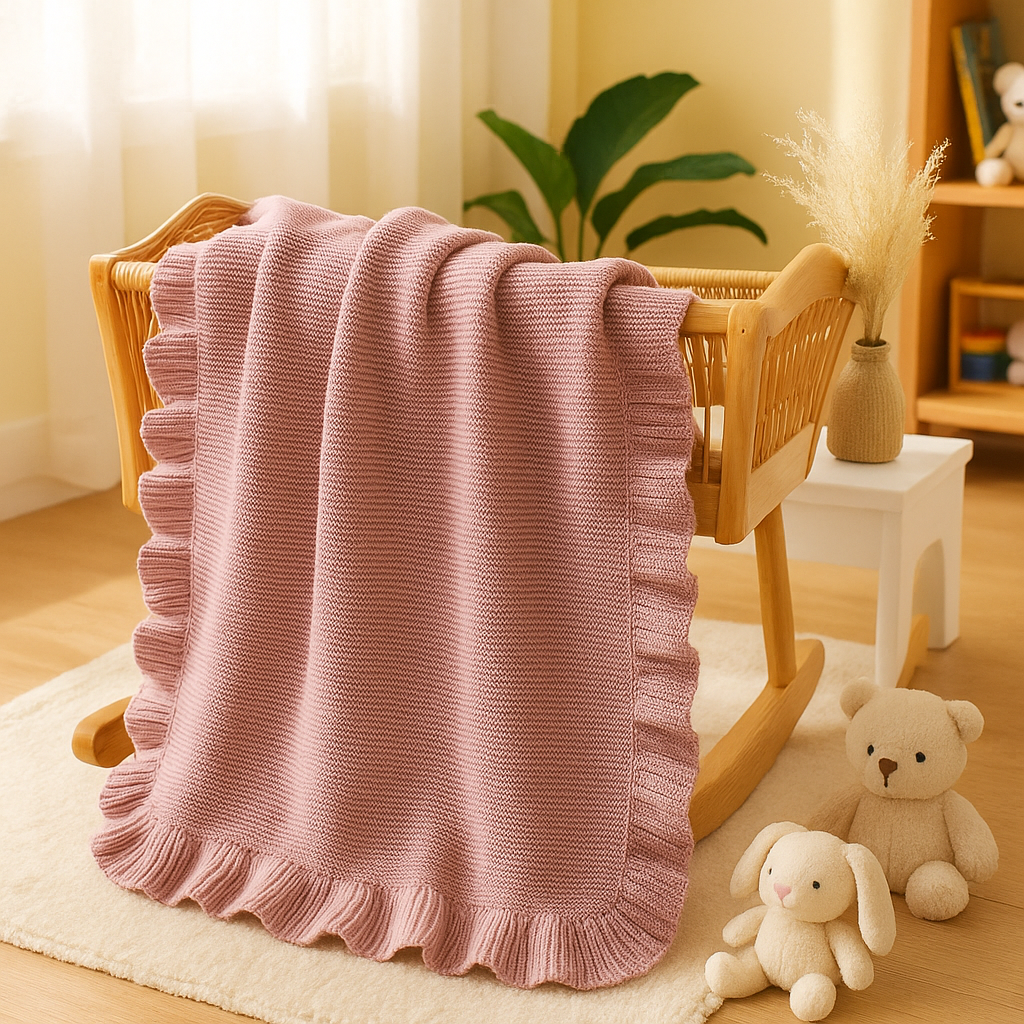 couverture pour bebe en tricot rose