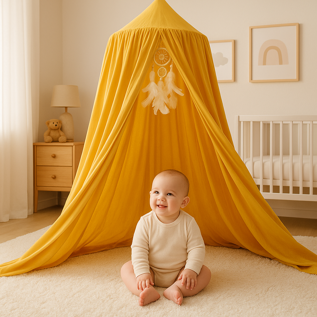 beau ciel de lit bébé jaune