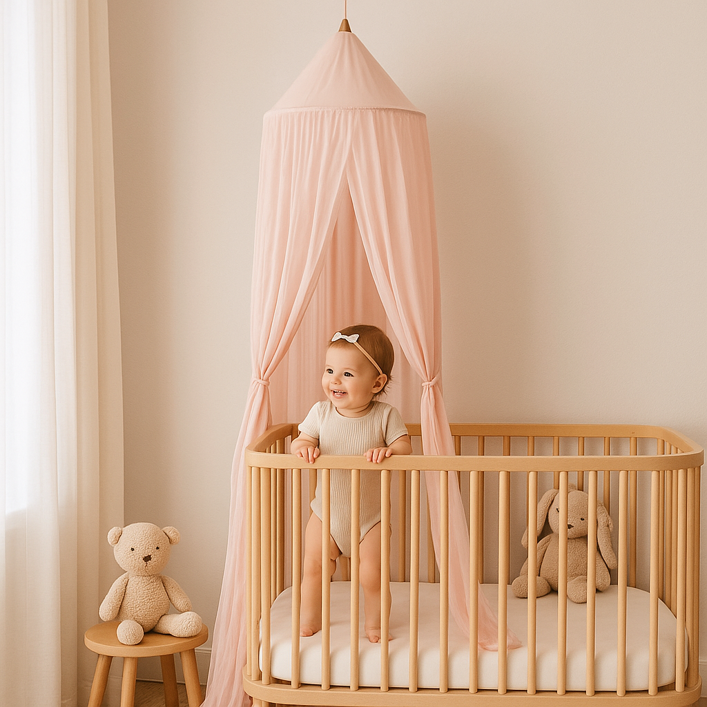 ciel de lit rose pour berceau bébé