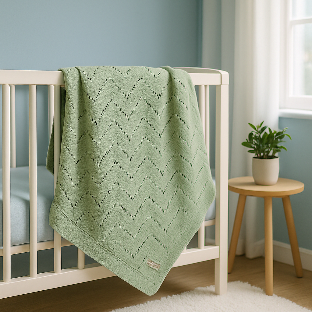couverture bébé en tricot verte