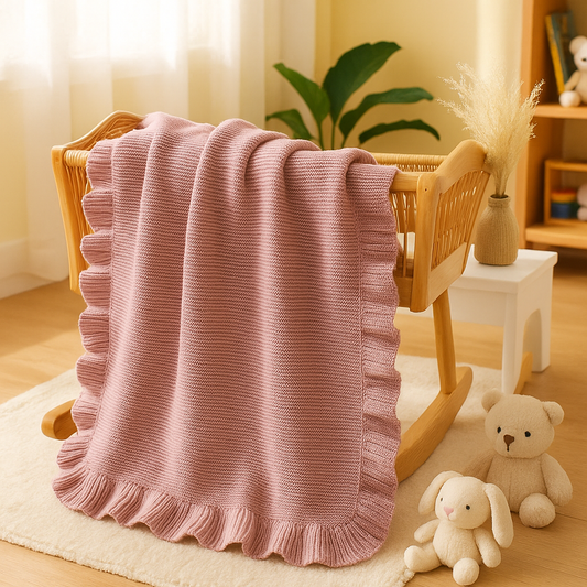 couverture pour bebe en tricot rose