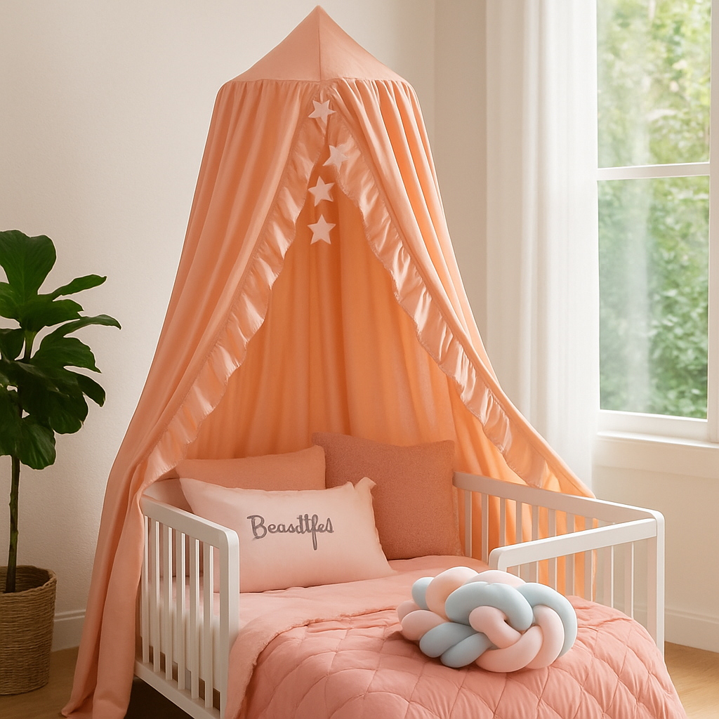 ciel de lit bébé rebord dentelle orange