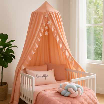 ciel de lit bébé rebord dentelle orange