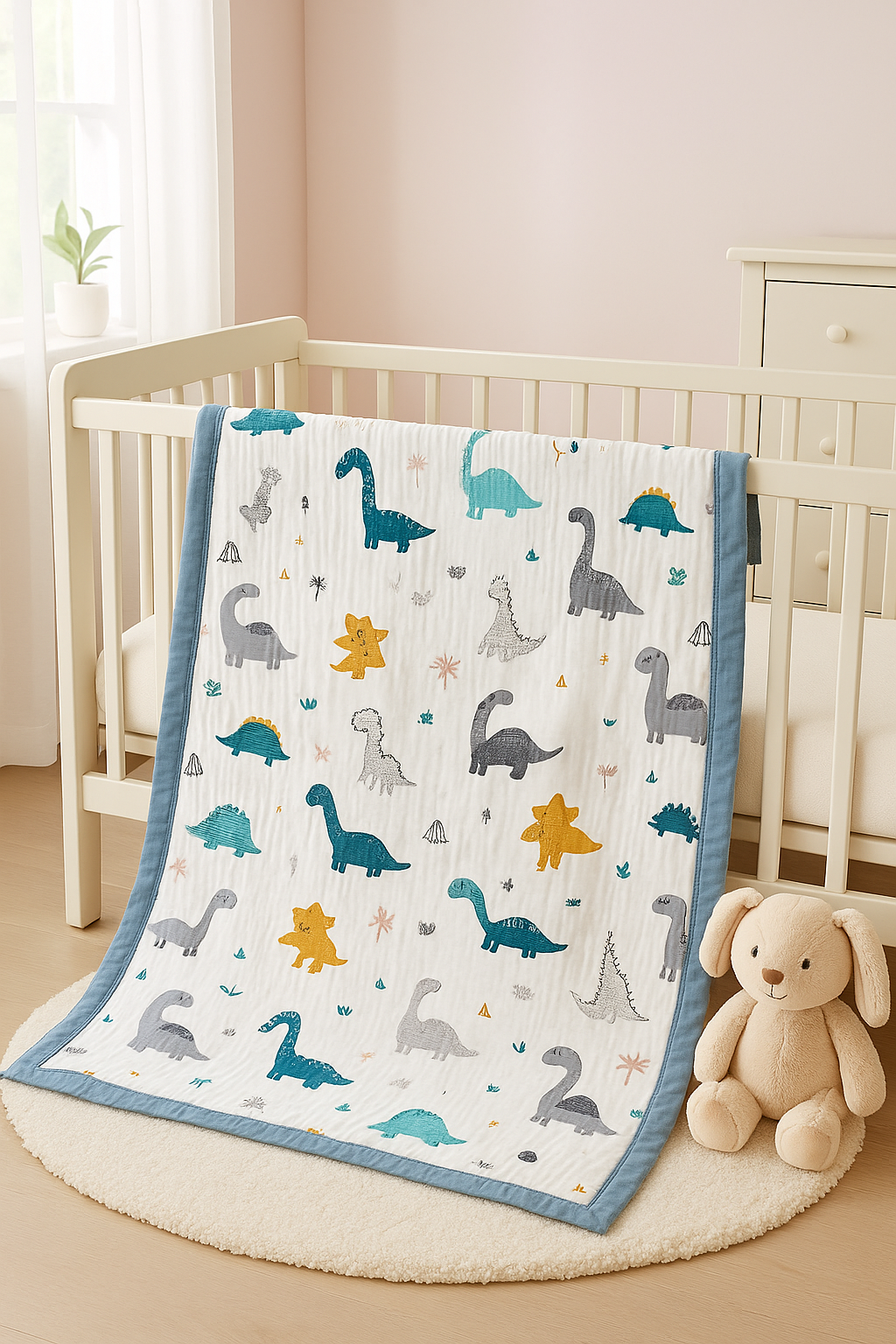 couverture bébé dinosaure bleu